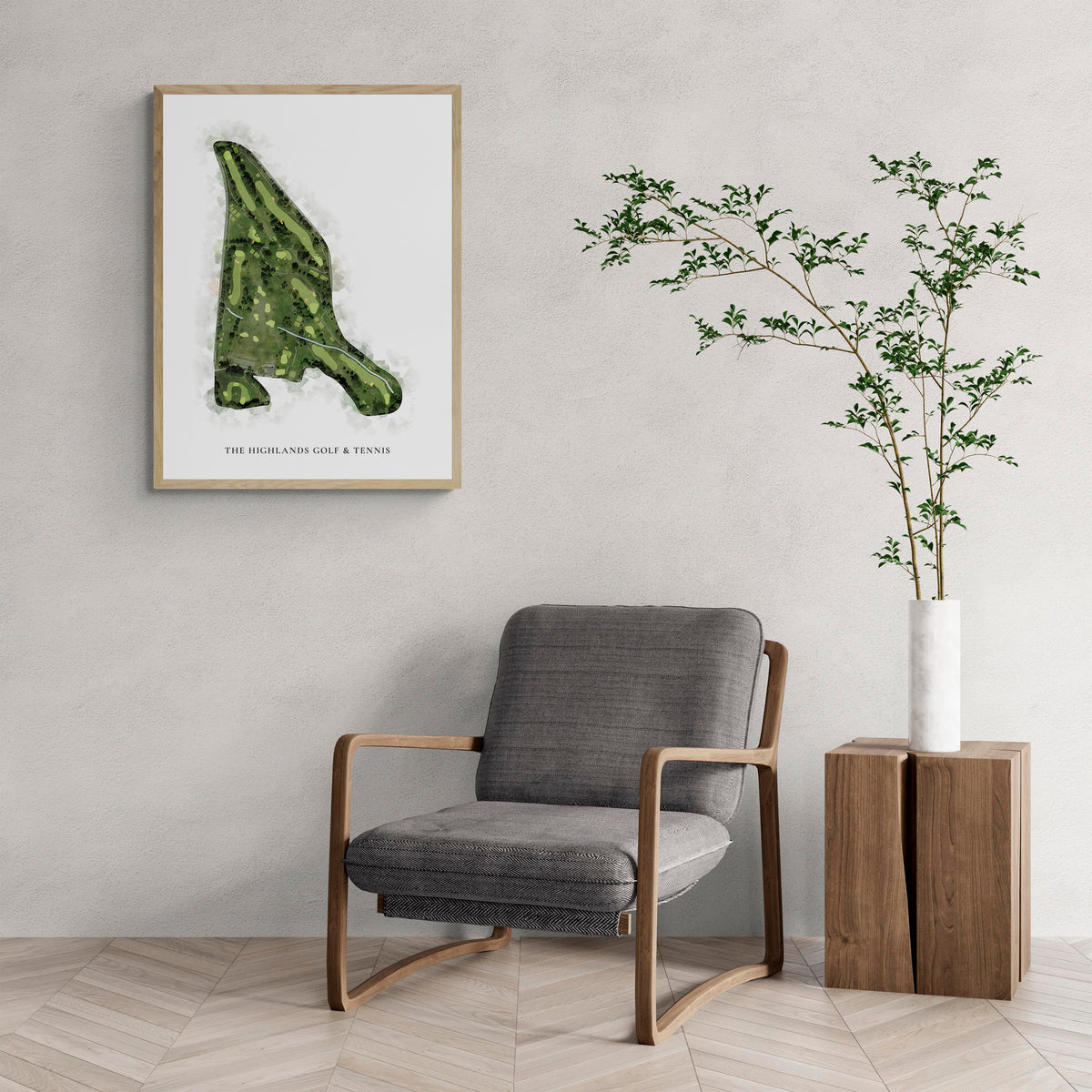 Classic Map of The Highlands Golf & Tennis with a comfy armchair and large plant