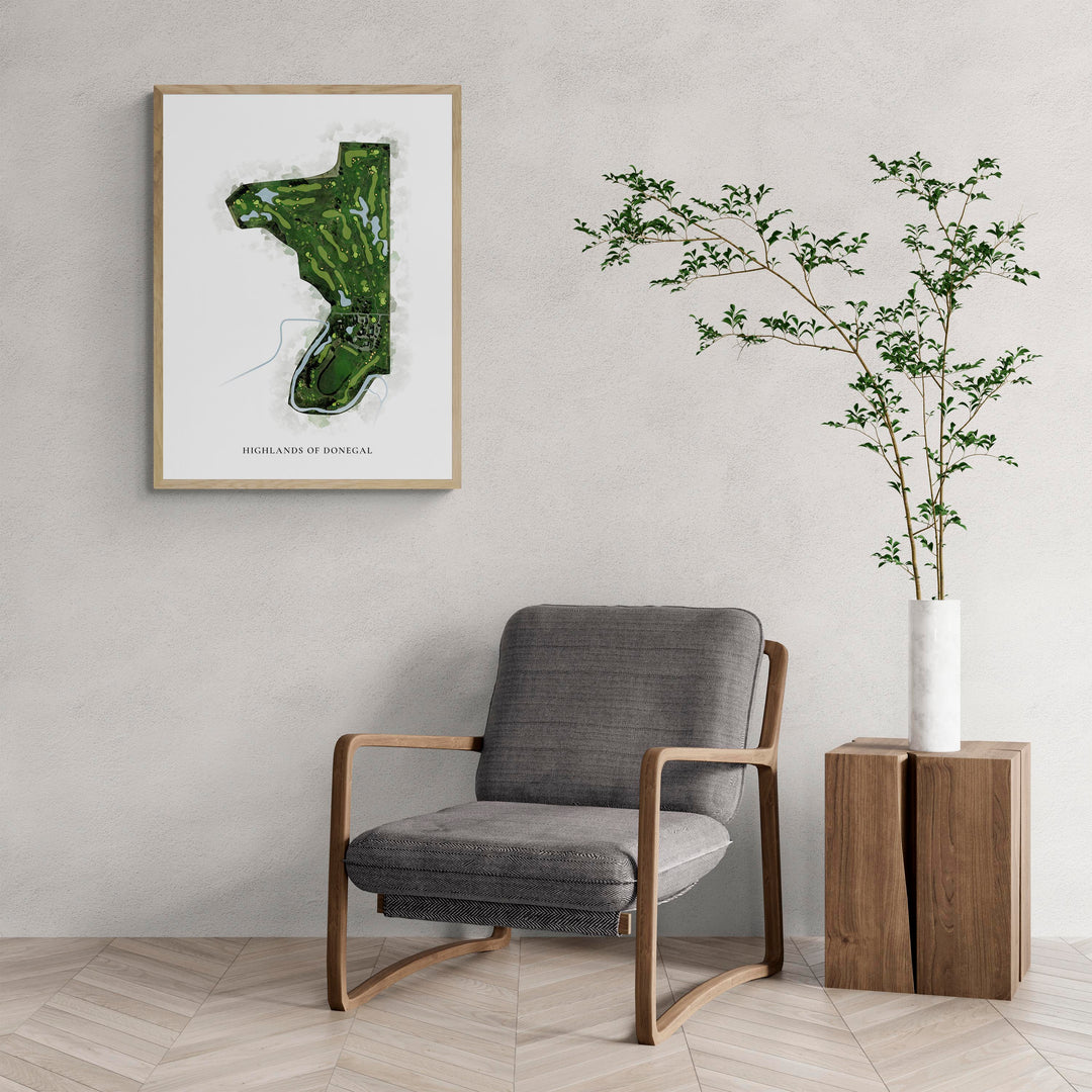 Classic Map of Highlands Of Donegal with a comfy armchair and large plant