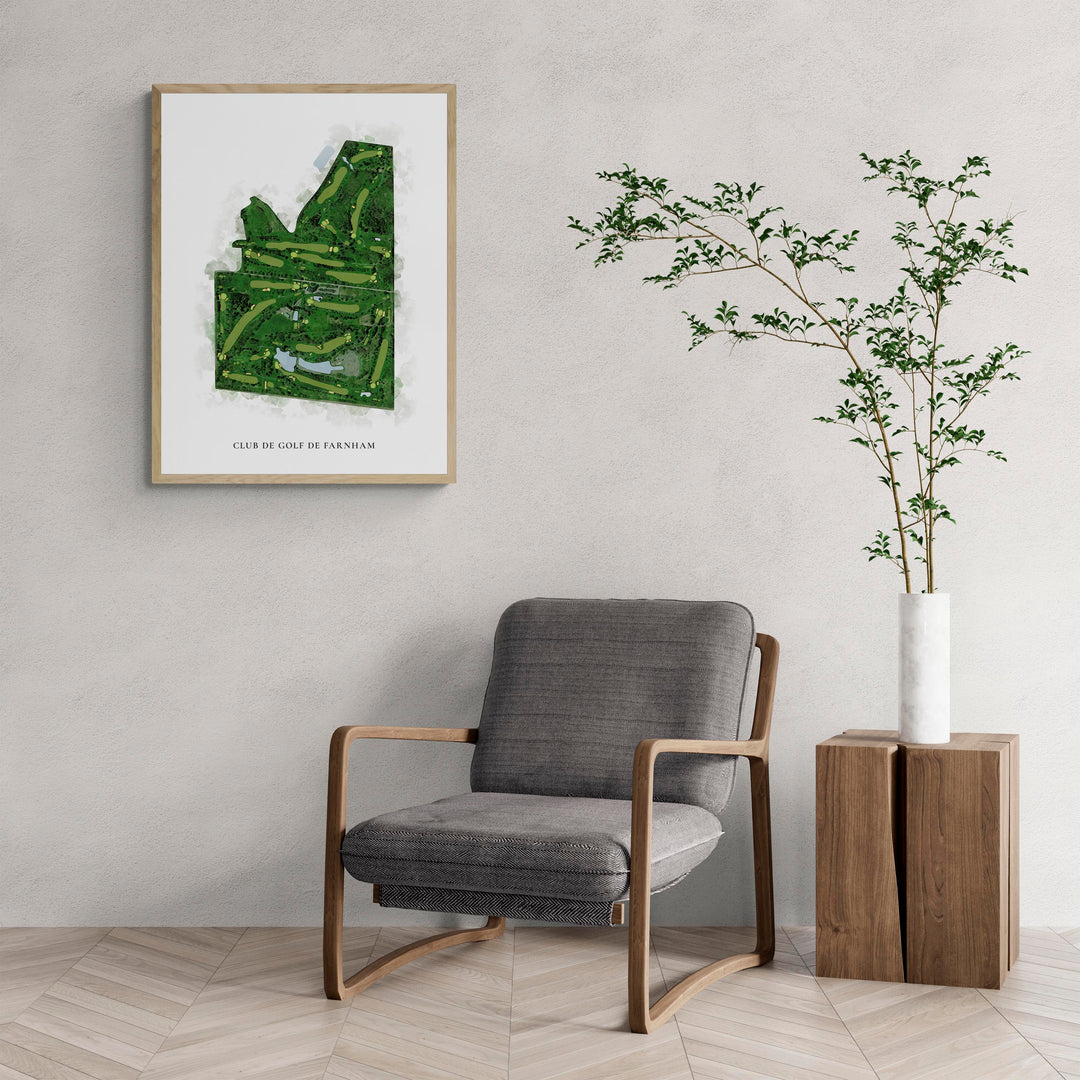 Classic Map of Club de Golf de Farnham with a comfy armchair and large plant