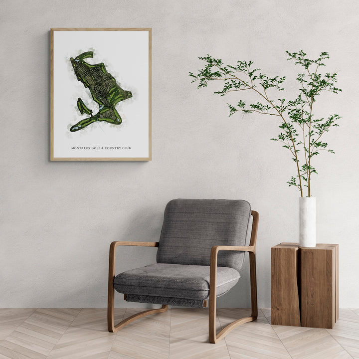Classic Map of Montreux Golf & Country Club with a comfy armchair and large plant