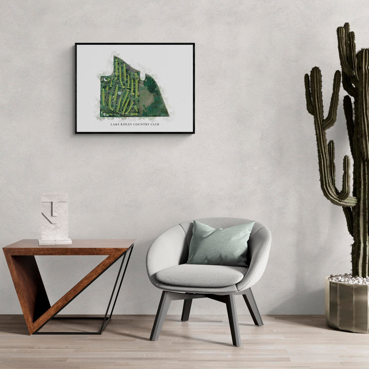 Classic Map of Lake Ripley Country Club in a living room with large cactus plant