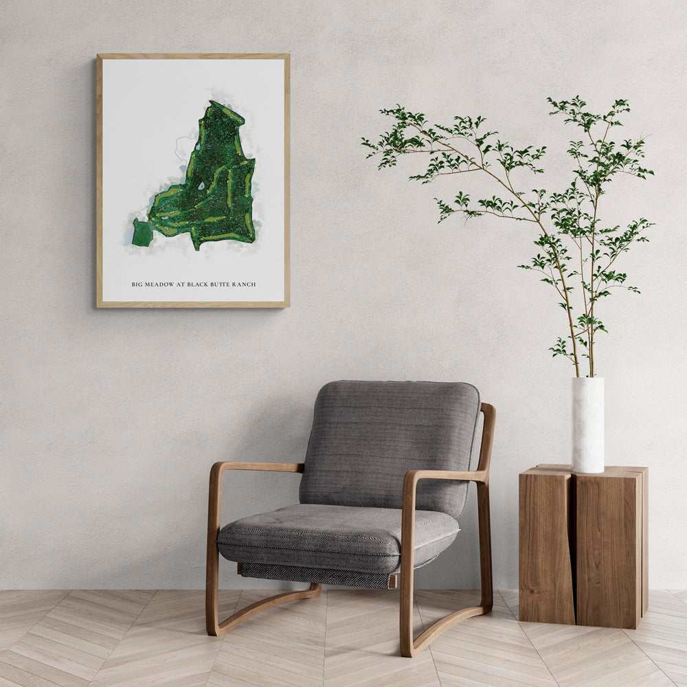 Classic Map of Big Meadow At Black Butte Ranch with a comfy armchair and large plant