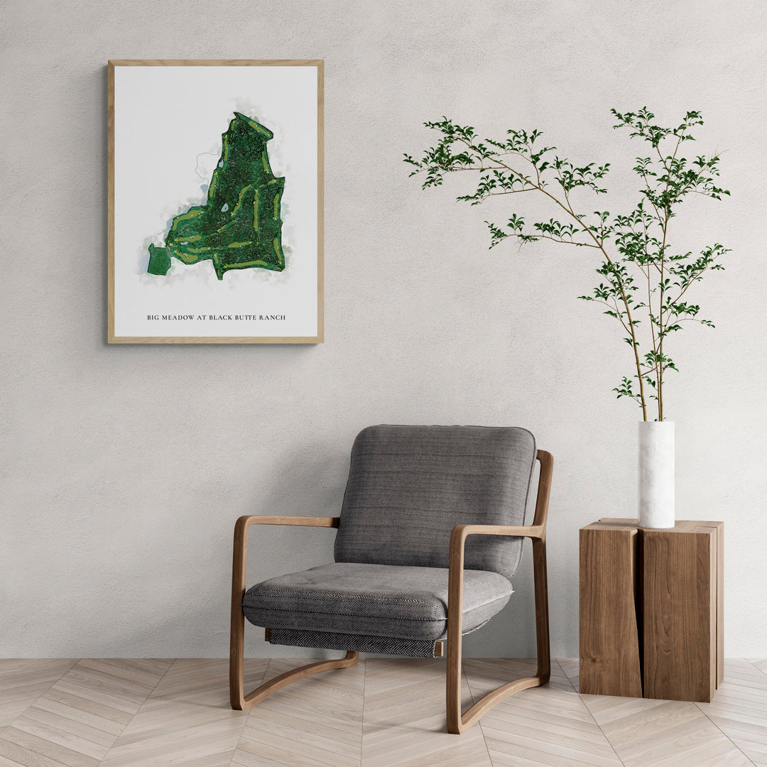 Classic Map of Big Meadow At Black Butte Ranch with a comfy armchair and large plant