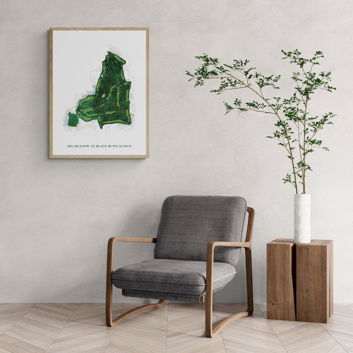 Classic Map of Big Meadow At Black Butte Ranch with a comfy armchair and large plant