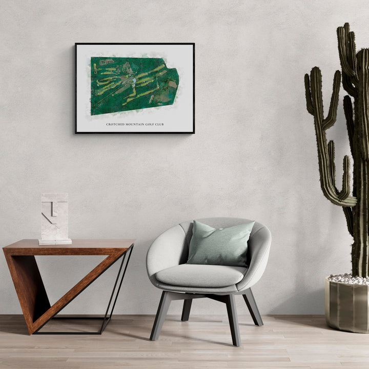 Classic Map of Crotched Mountain Golf Club in a living room with large cactus plant