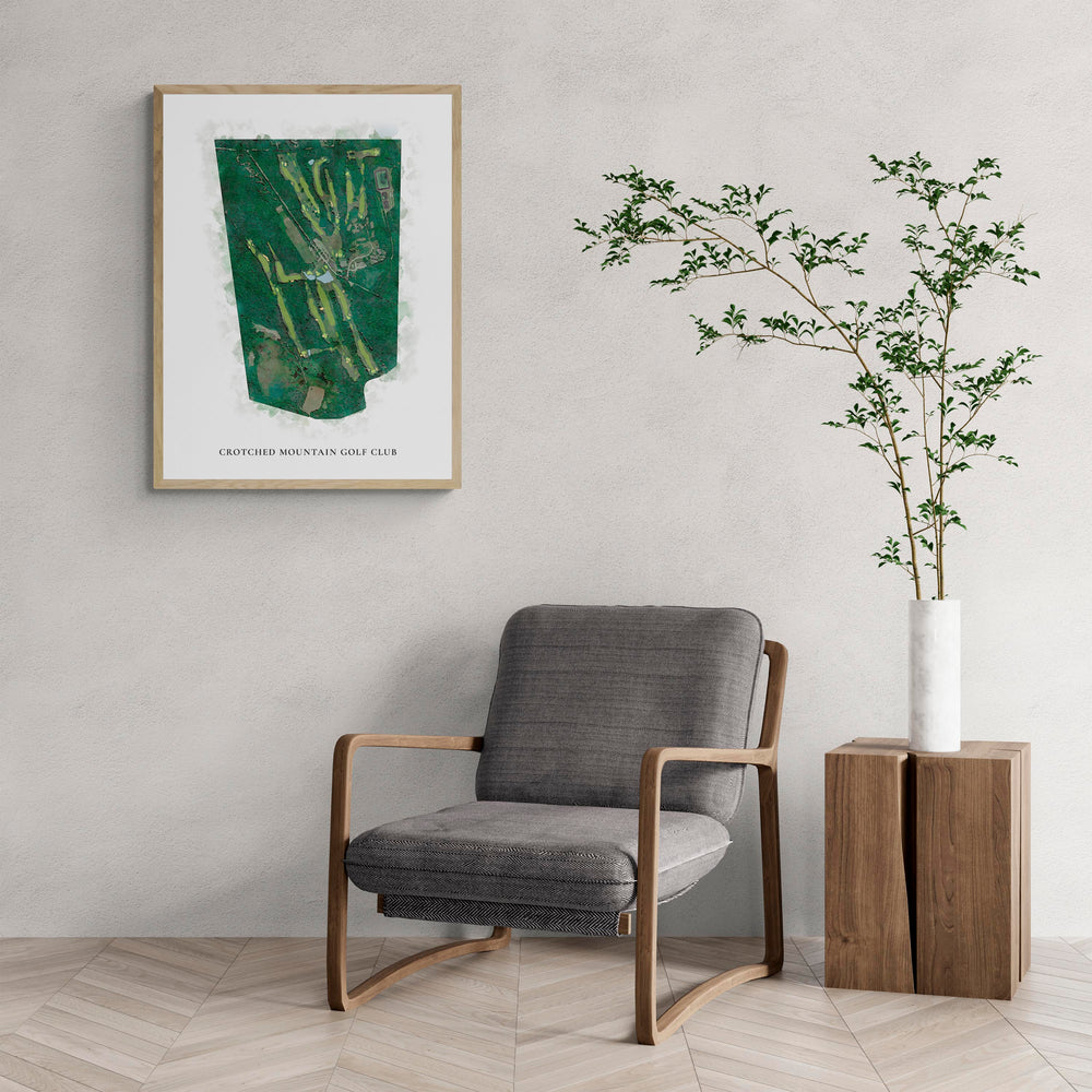 Classic Map of Crotched Mountain Golf Club with a comfy armchair and large plant