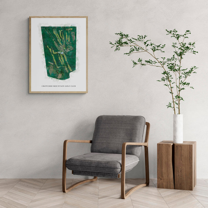 Classic Map of Crotched Mountain Golf Club with a comfy armchair and large plant