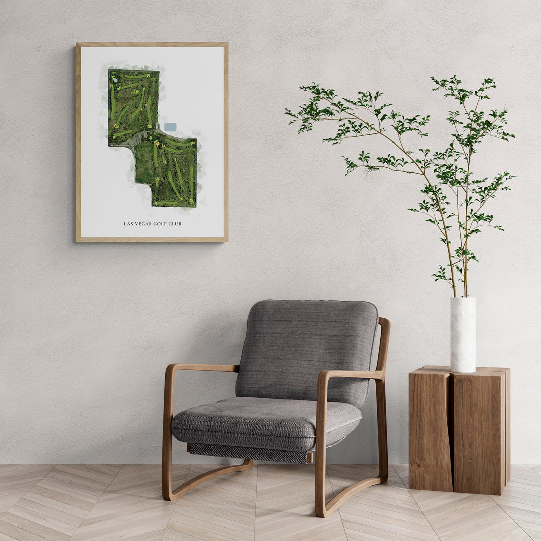 Classic Map of Las Vegas Golf Club with a comfy armchair and large plant