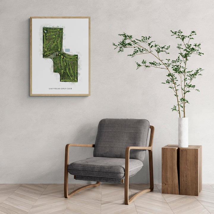 Classic Map of Las Vegas Golf Club with a comfy armchair and large plant