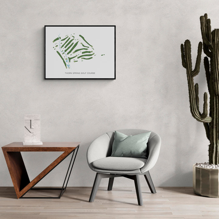 Modern Map of Thorn Spring Golf Course in a living room with large cactus plant