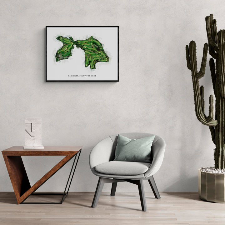 Classic Map of Engineers Country Club in a living room with large cactus plant