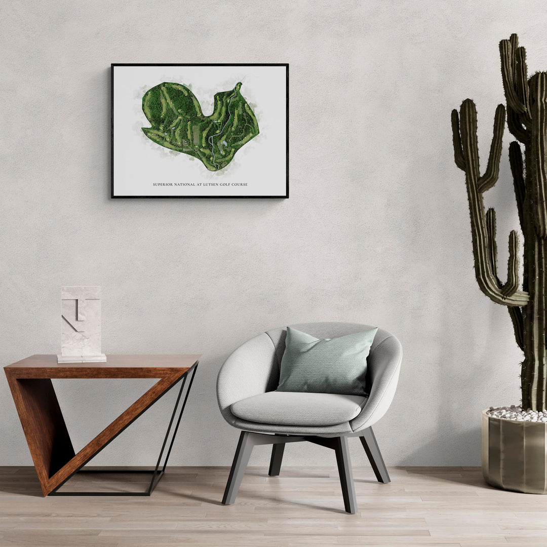 Classic Map of Superior National At Lutsen Golf Course in a living room with large cactus plant