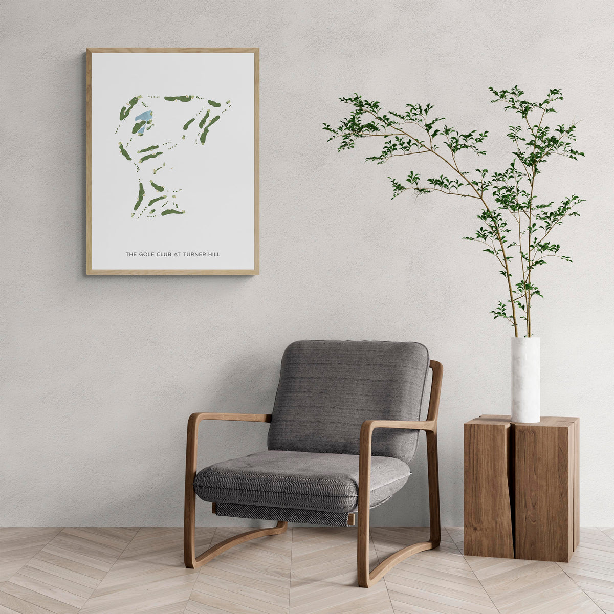 Modern Map of The Golf Club At Turner Hill with a comfy armchair and large plant