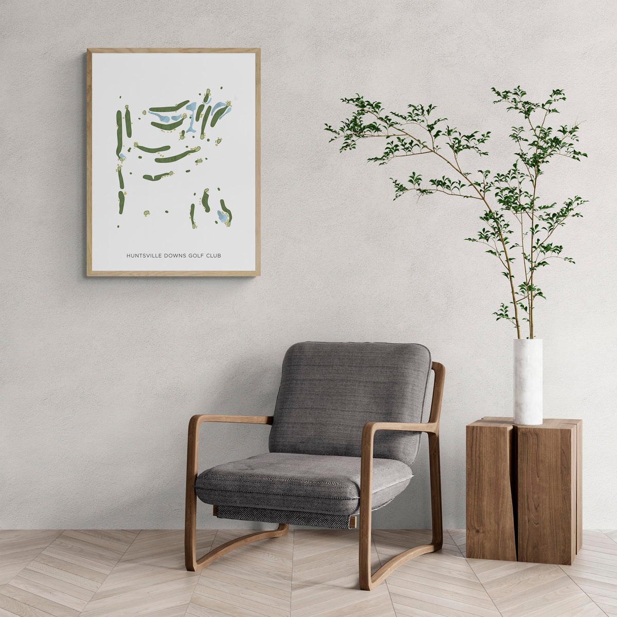 Modern Map of Huntsville Downs Golf Club with a comfy armchair and large plant