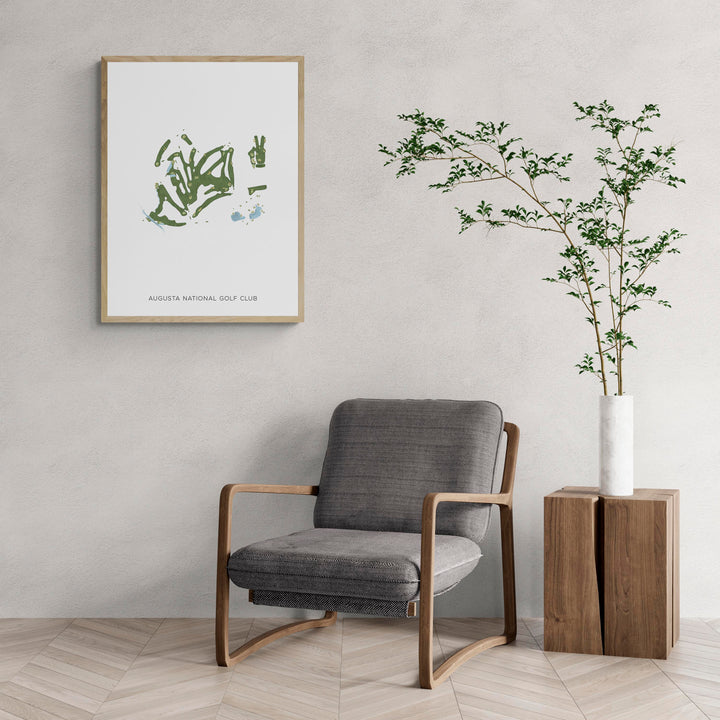Modern Map of Augusta National Golf Club with a comfy armchair and large plant