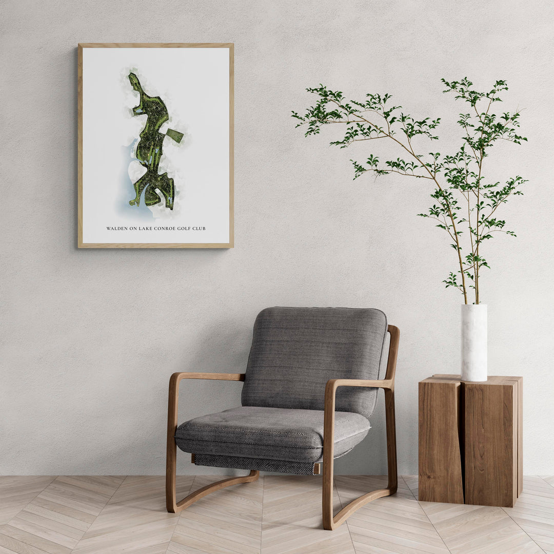 Classic Map of Walden On Lake Conroe Golf Club with a comfy armchair and large plant