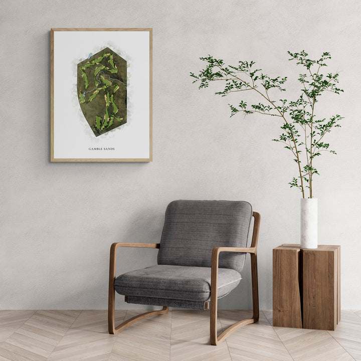 Classic Map of Gamble Sands with a comfy armchair and large plant
