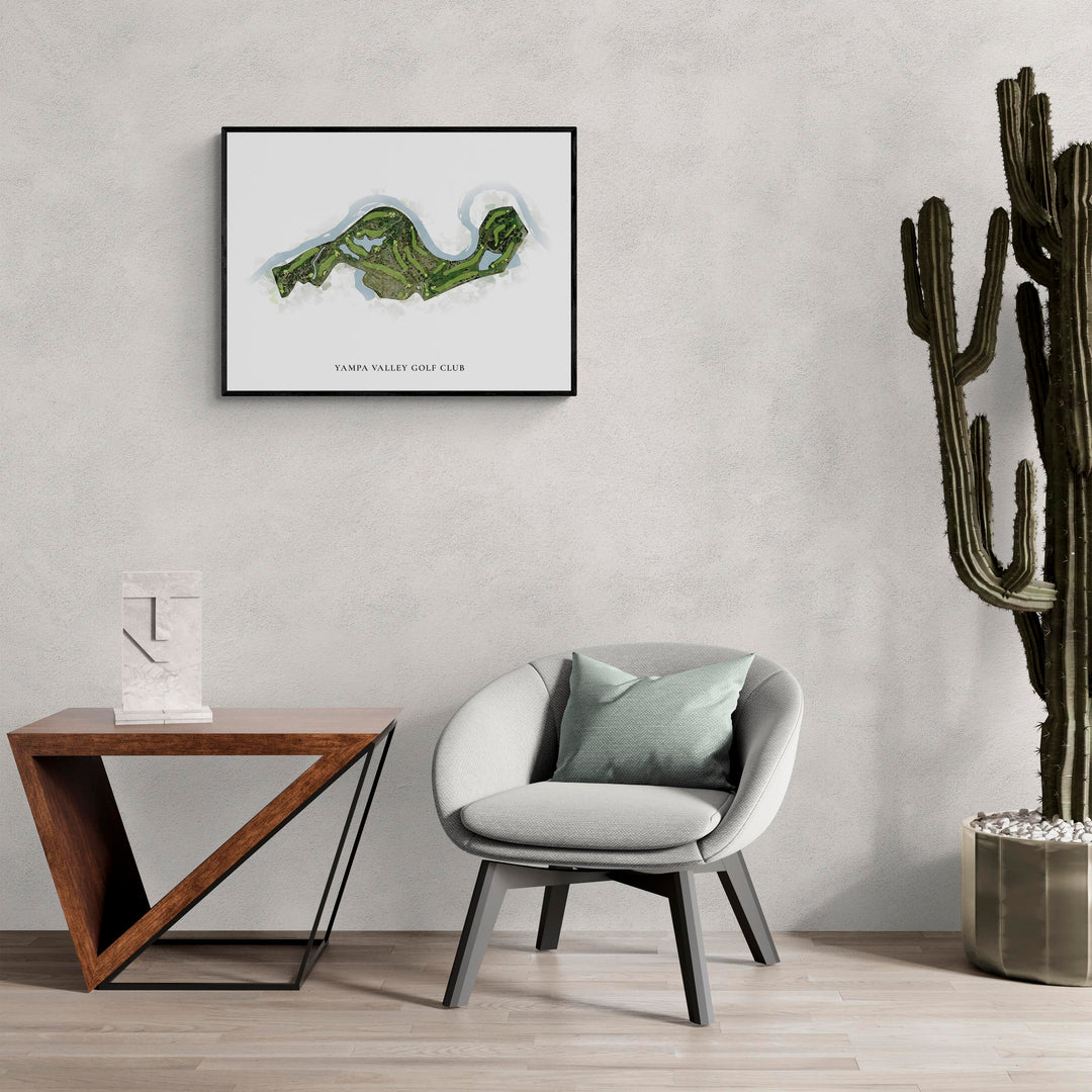 Classic Map of Yampa Valley Golf Club in a living room with large cactus plant