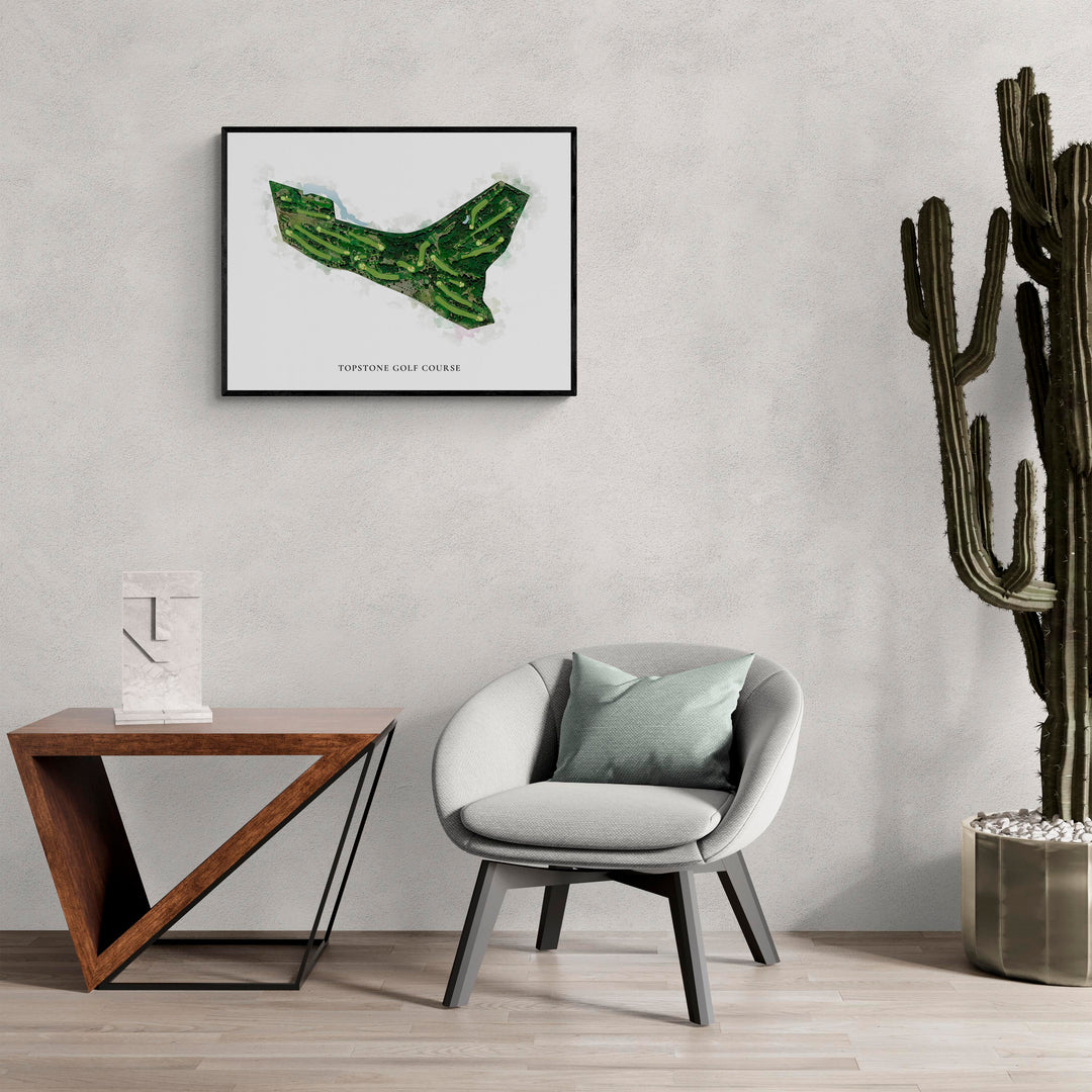 Classic Map of Topstone Golf Course in a living room with large cactus plant