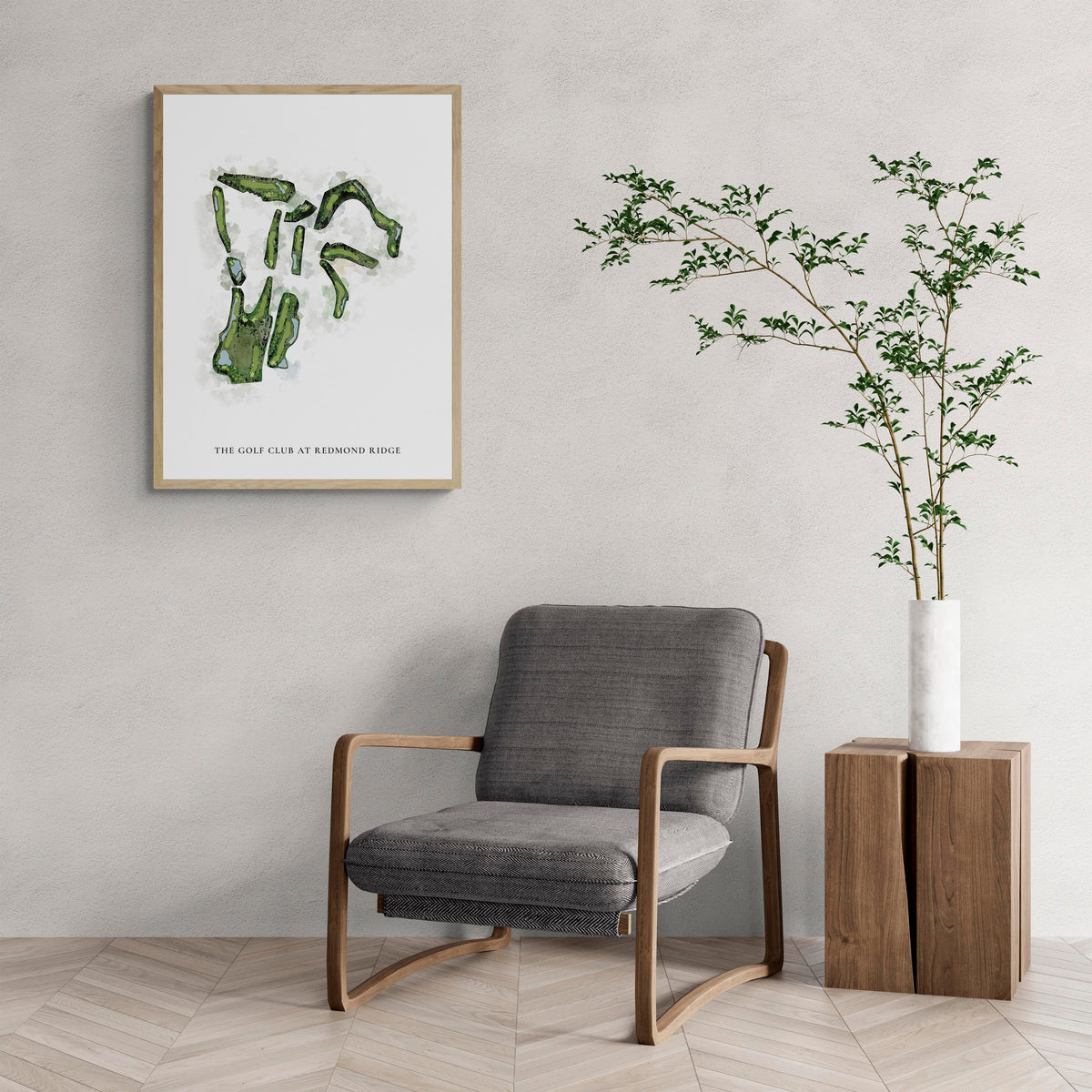 Classic Map of The Golf Club At Redmond Ridge with a comfy armchair and large plant