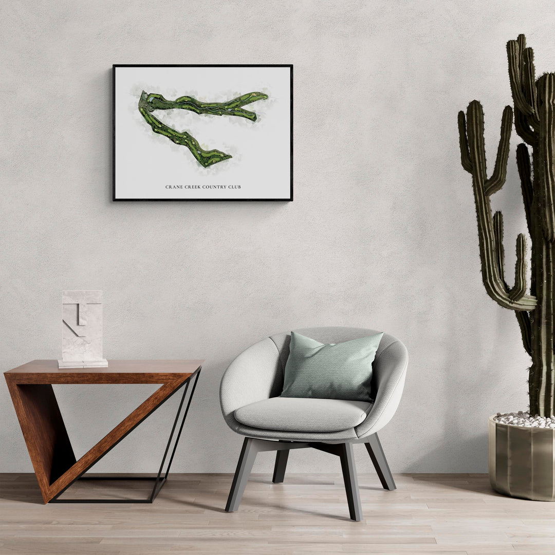 Classic Map of Crane Creek Country Club in a living room with large cactus plant
