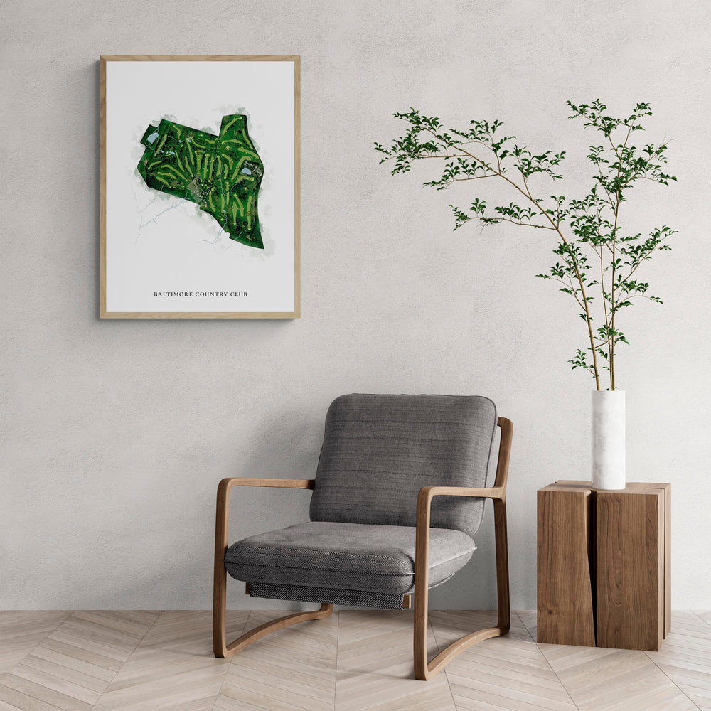 Classic Map of Baltimore Country Club with a comfy armchair and large plant