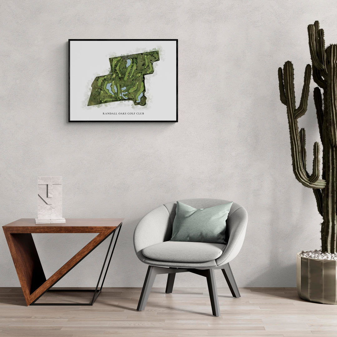 Classic Map of Randall Oaks Golf Club in a living room with large cactus plant