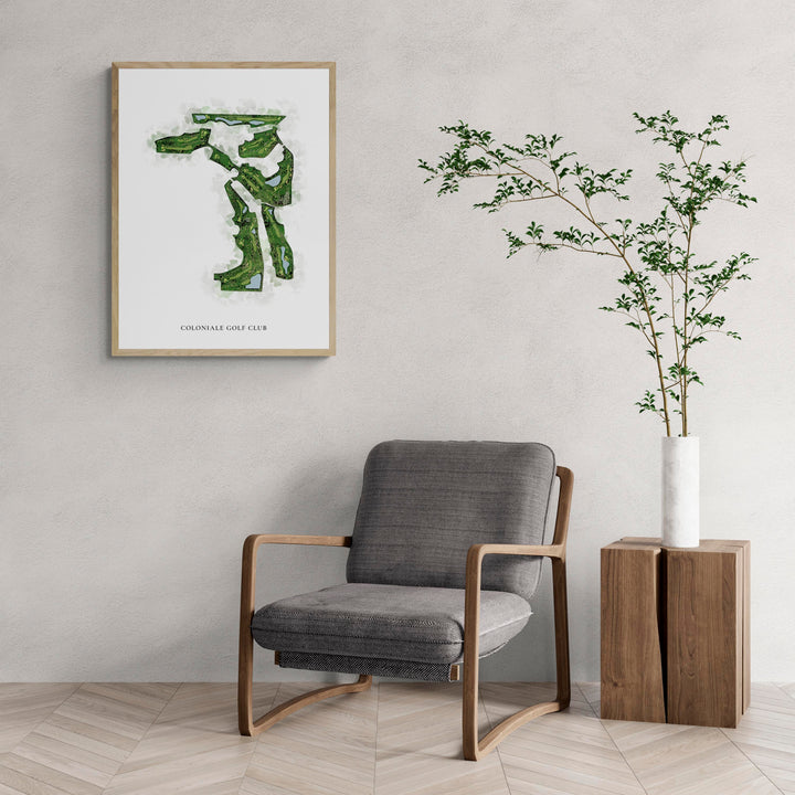 Classic Map of Coloniale Golf Club with a comfy armchair and large plant