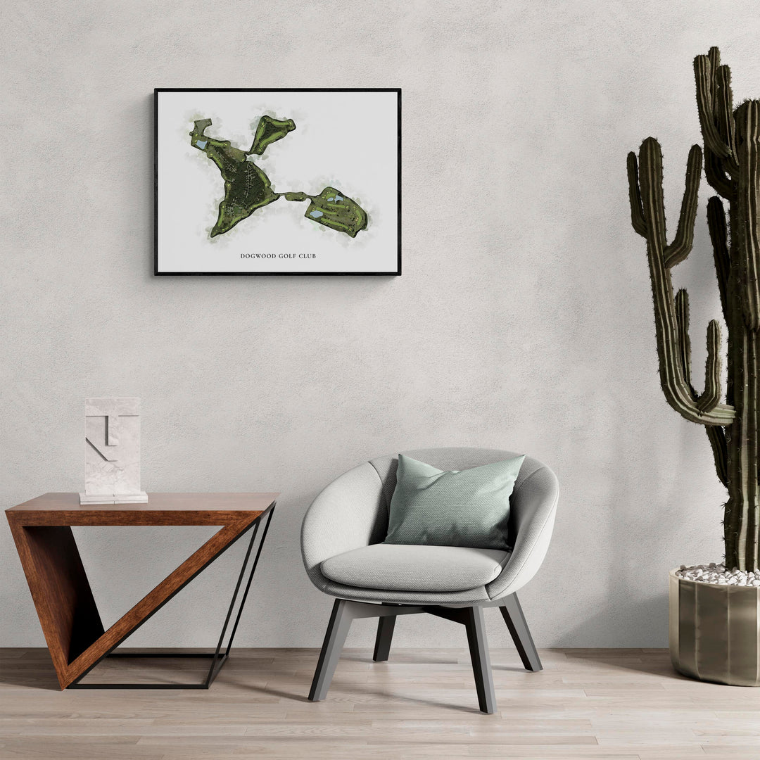Classic Map of Dogwood Golf Club in a living room with large cactus plant