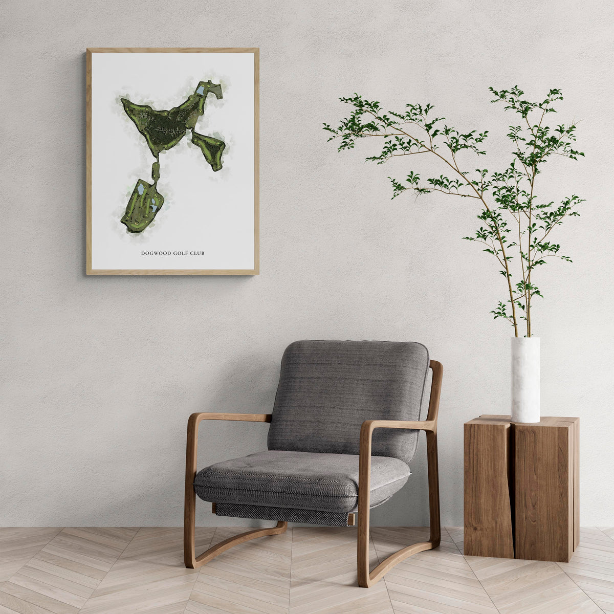 Classic Map of Dogwood Golf Club with a comfy armchair and large plant