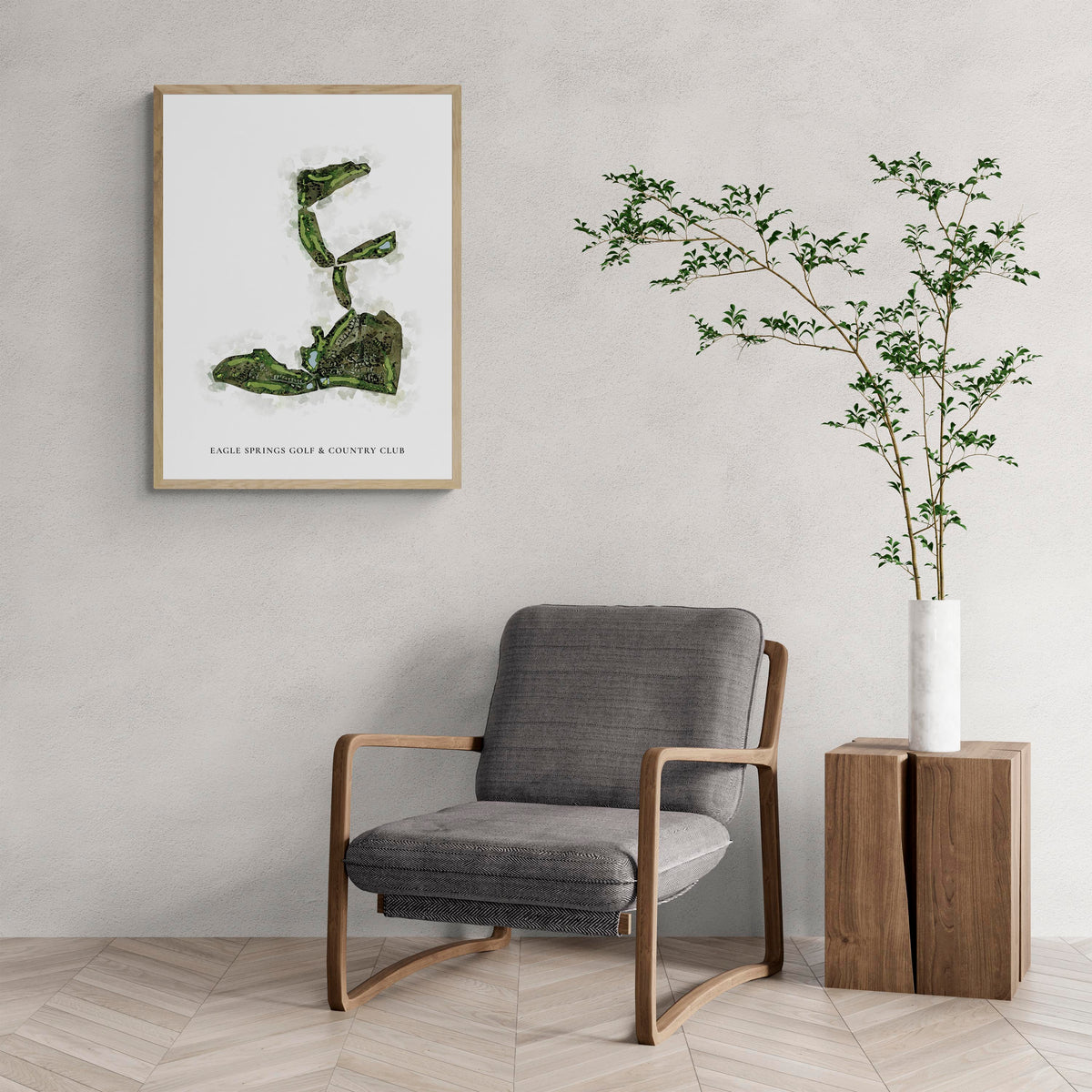 Classic Map of Eagle Springs Golf & Country Club with a comfy armchair and large plant