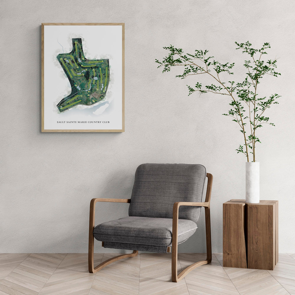 Classic Map of Sault Sainte Marie Country Club with a comfy armchair and large plant