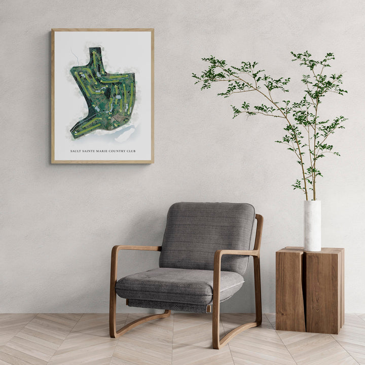 Classic Map of Sault Sainte Marie Country Club with a comfy armchair and large plant