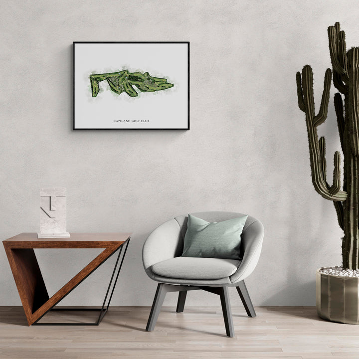 Classic Map of Capilano Golf Club in a living room with large cactus plant