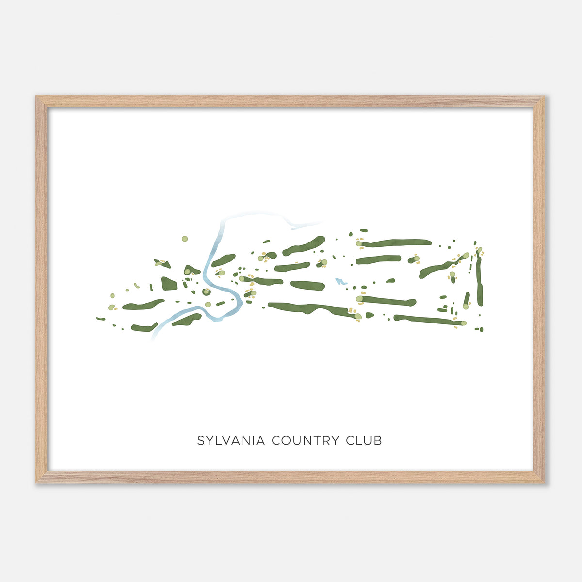 Sylvania Country Club - Modern map, landscape, wood natural frame