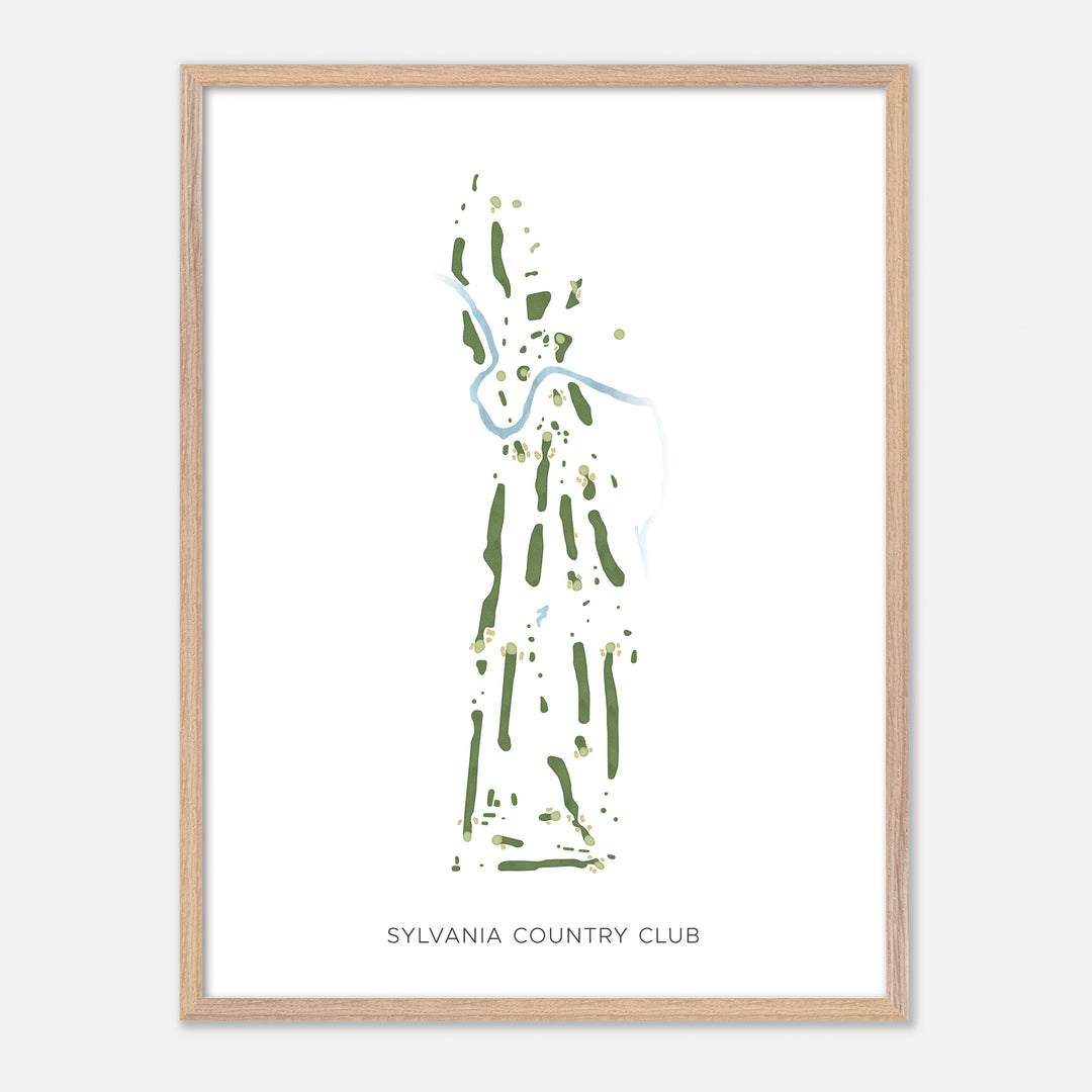 Sylvania Country Club - Modern map, portrait, wood natural frame