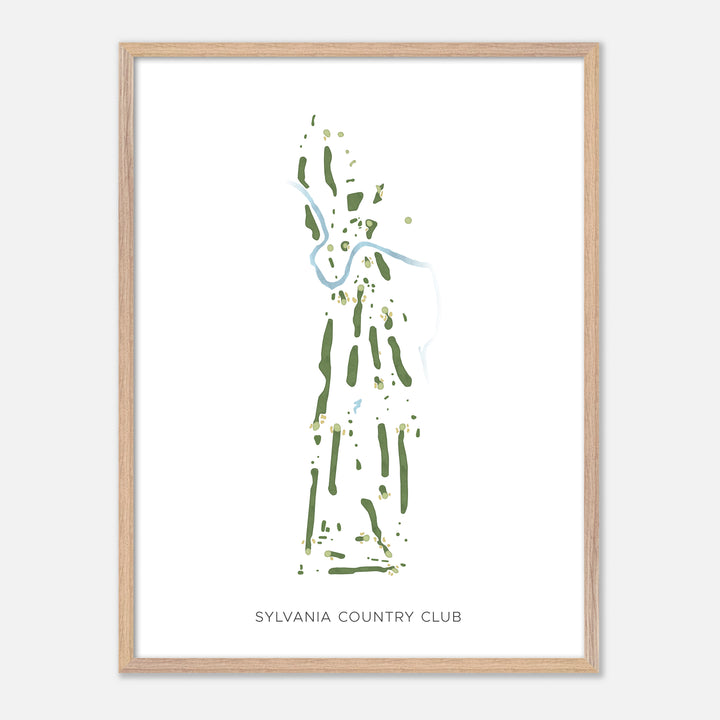 Sylvania Country Club - Modern map, portrait, wood natural frame