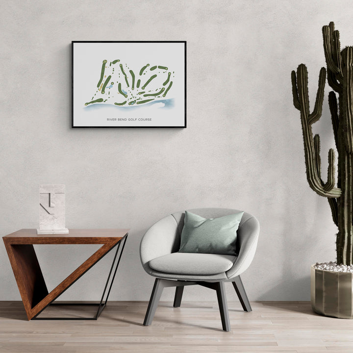 Modern Map of River Bend Golf Course in a living room with large cactus plant