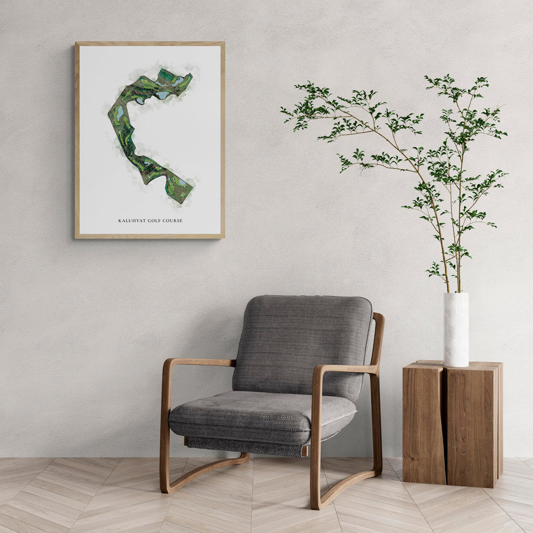 Classic Map of Kaluhyat Golf Course with a comfy armchair and large plant