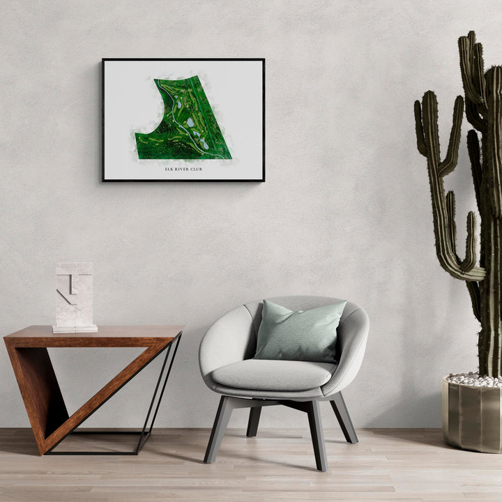 Classic Map of Elk River Club in a living room with large cactus plant